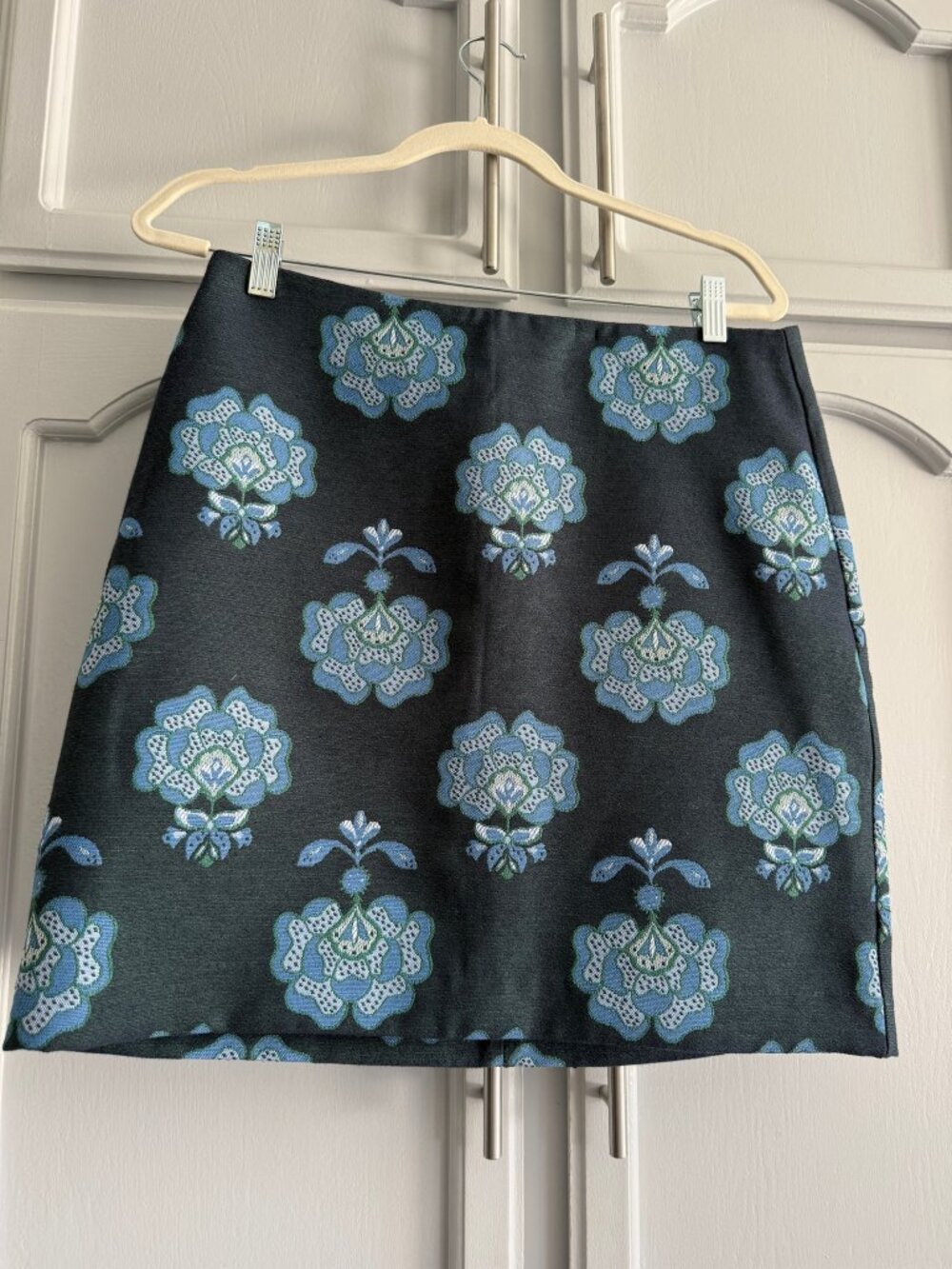 LOFT Teal Floral Jacquard Mini Skirt 10